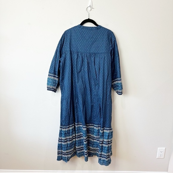Anna Sui X Uniqlo Boho Midi Dress Blue 3/4 sleeve - Picture 4 of 8